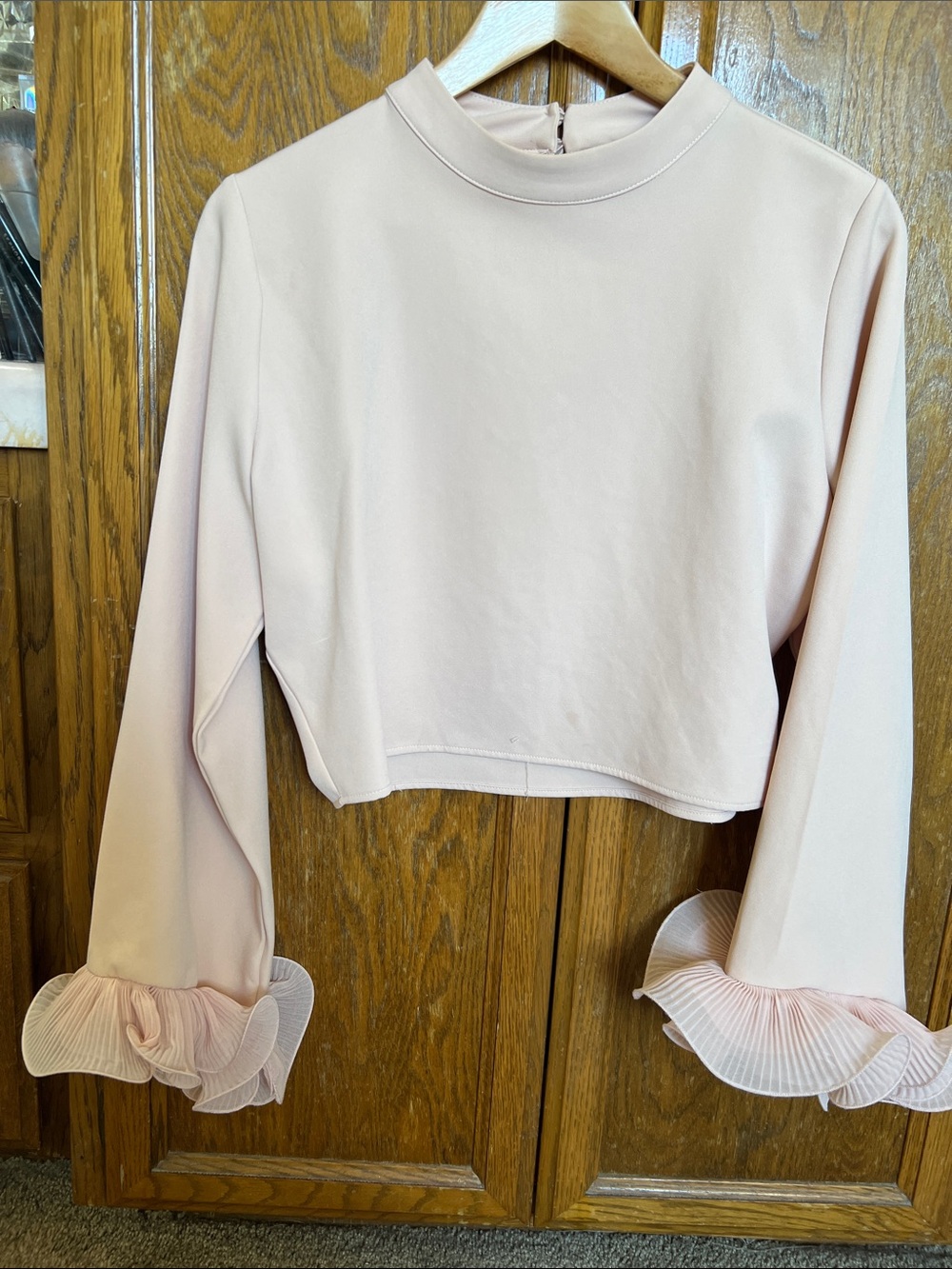 Zara Blush Pink Long-Sleeve Top with Ruffle Pleat Cuffs